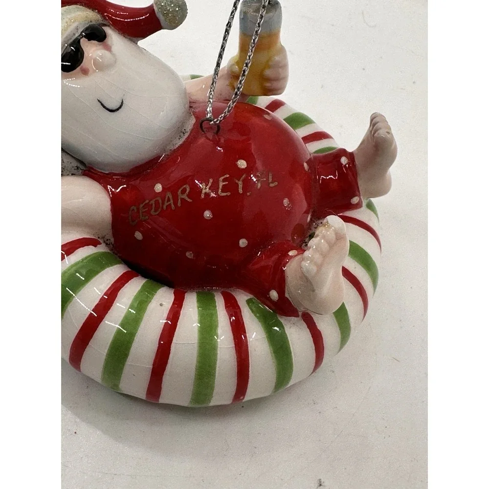 Cedar Key FL Santa Float Ornament‎ Hand Painted Ceramic Christmas Vacation